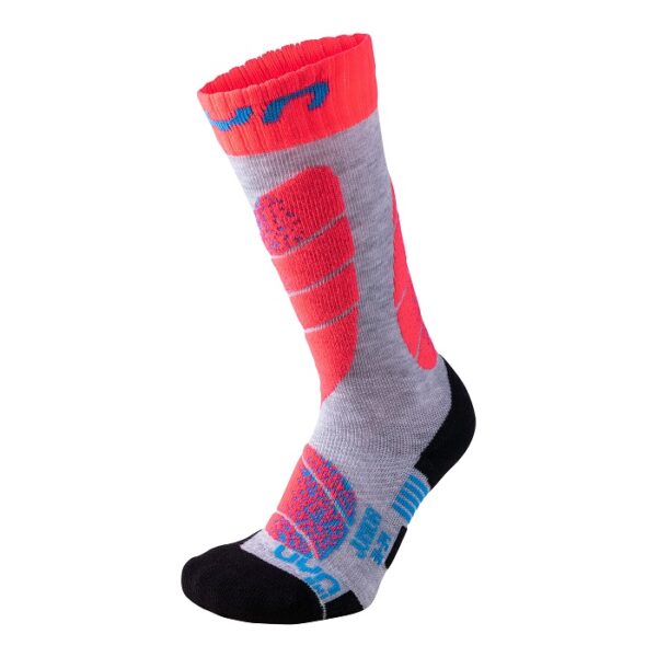 SKARPETY UYN SKI JUNIOR ANTHRACITE LIGHT GREY/CORAL FLUO