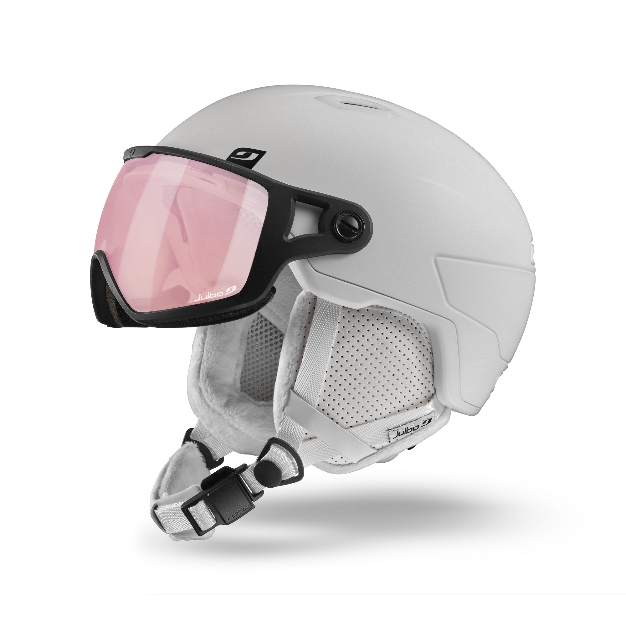 kask z szybą na narty biały